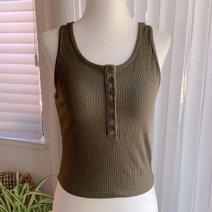 THE RANGE ALLOY RIB HENLEY TANK TOP IN OLIVE